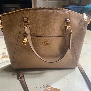 Coach tan Pebble Leather Satchel Handbag, with cross body strap
